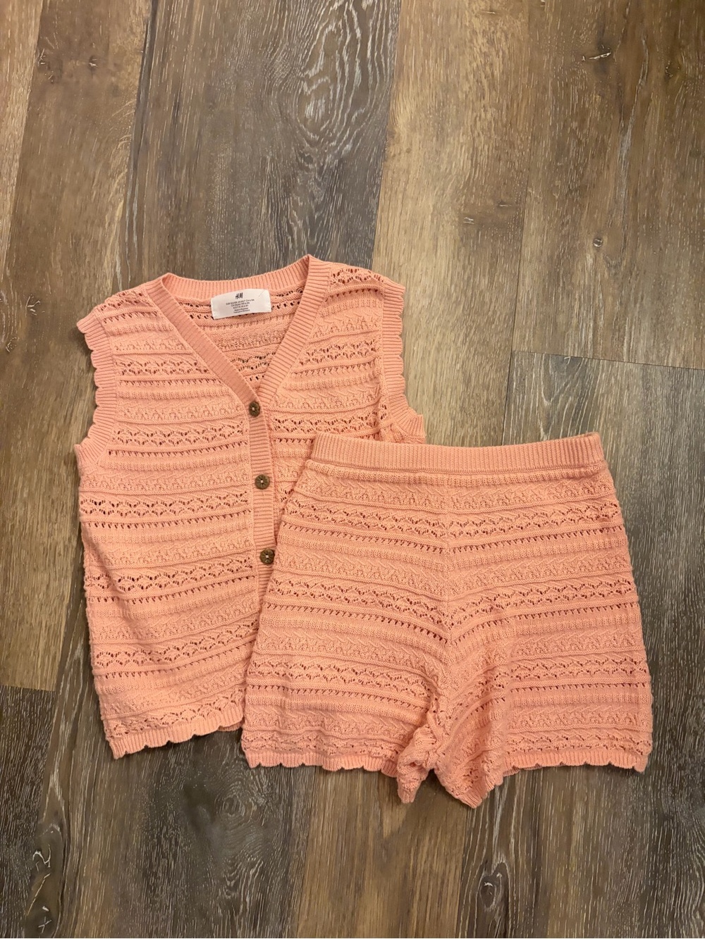 NWOT girls crochet 100% cotton peach outfit set size 6/7